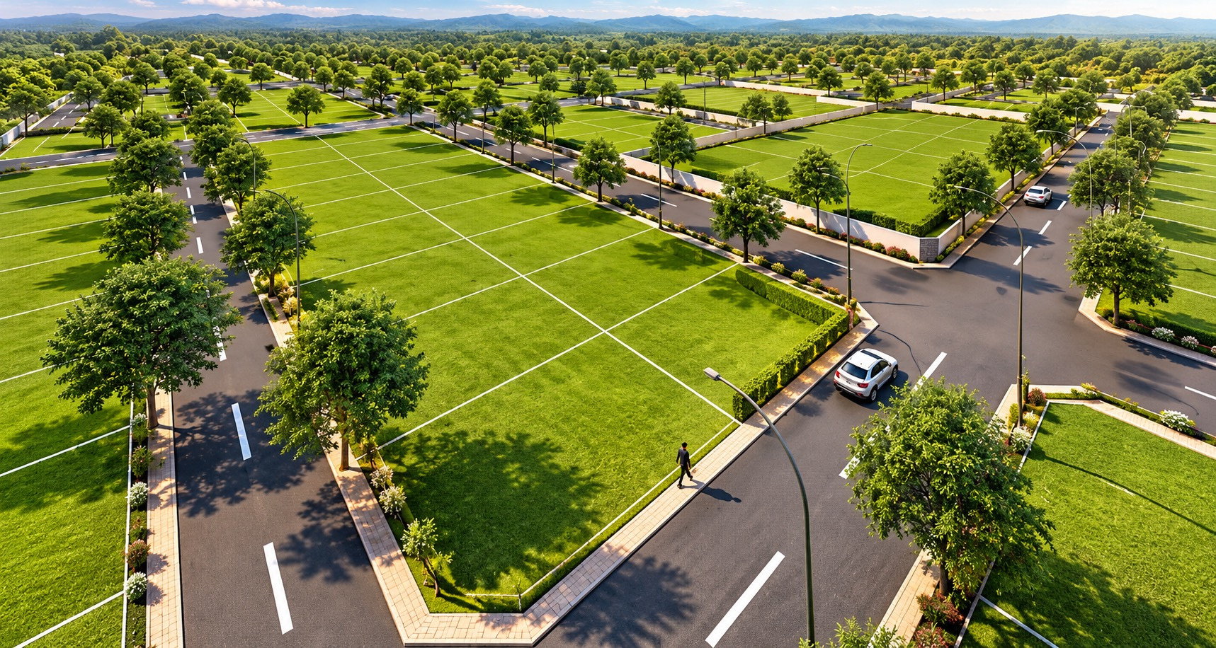 Full illustration of landscaped plots and internal roads